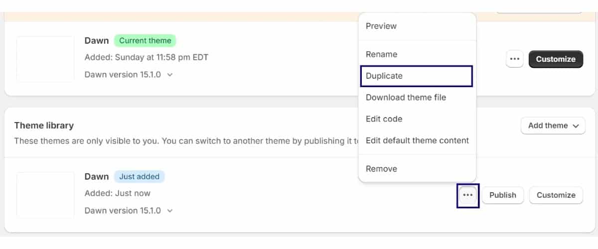 Duplicate Shopify theme