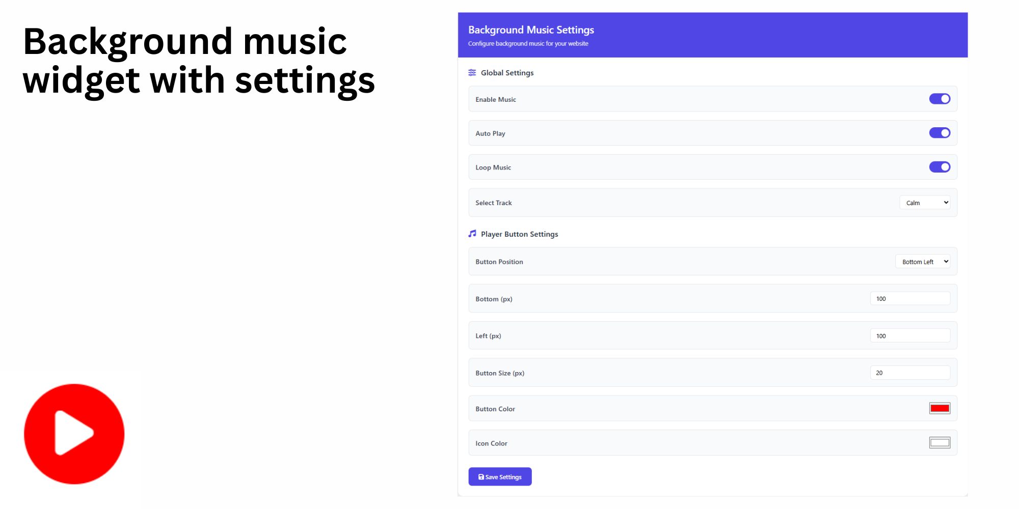 Background music widget with settings